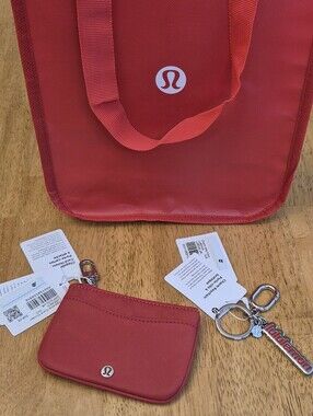 Lululemon SET Oxford Red Clippable Card Pouch + Keychain + Reusable Gift Bag
